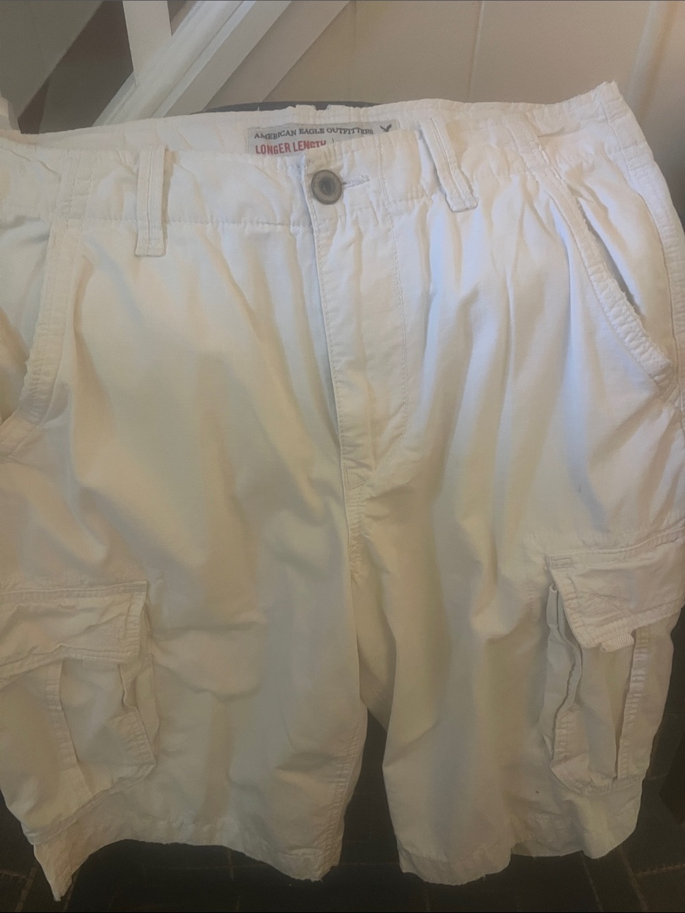 American Eagle Outfitters White Cargo Shorts with Pocket Flaps